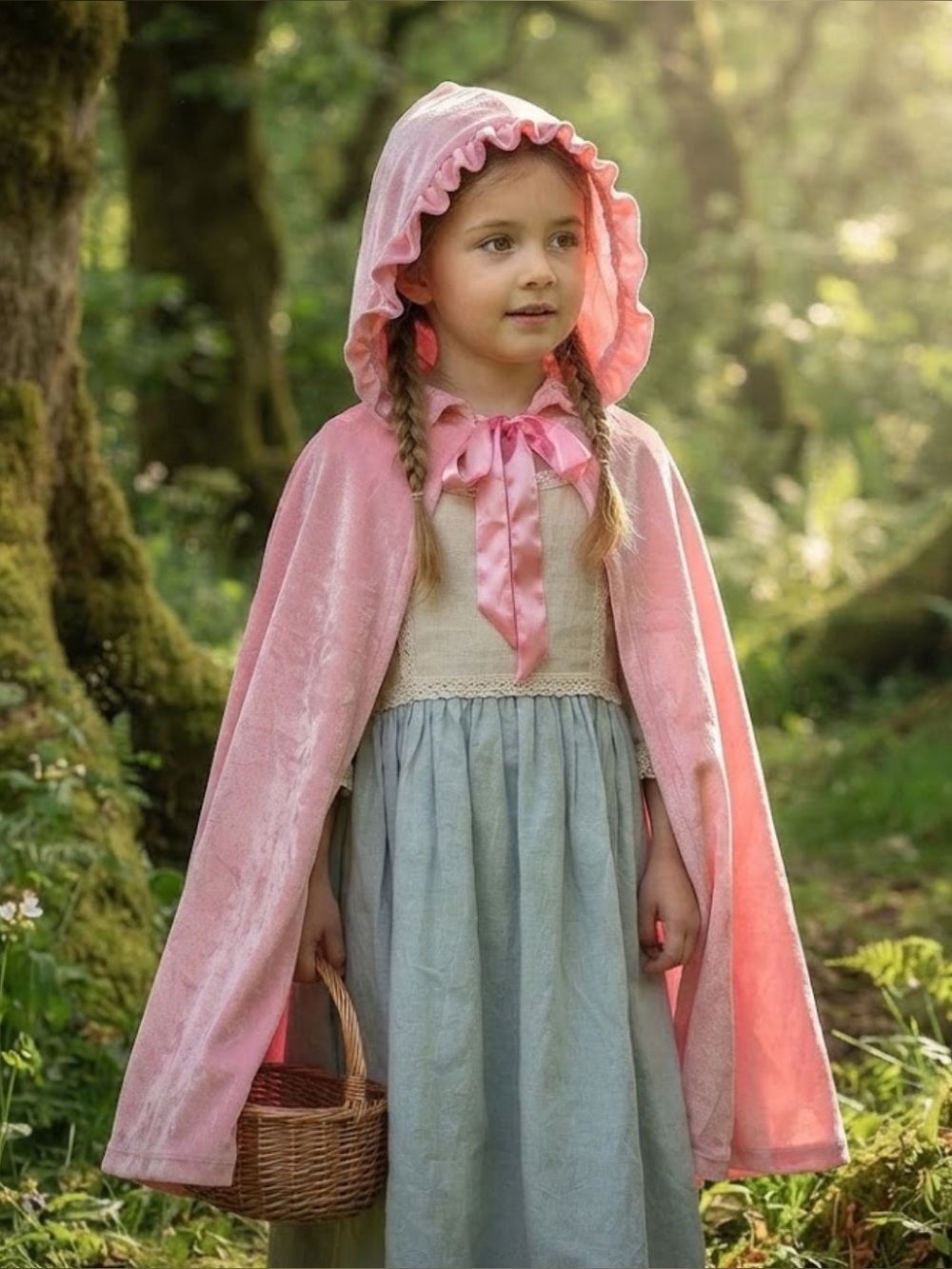 Pink princess little girls pink Velour & satin Halloween costume cape